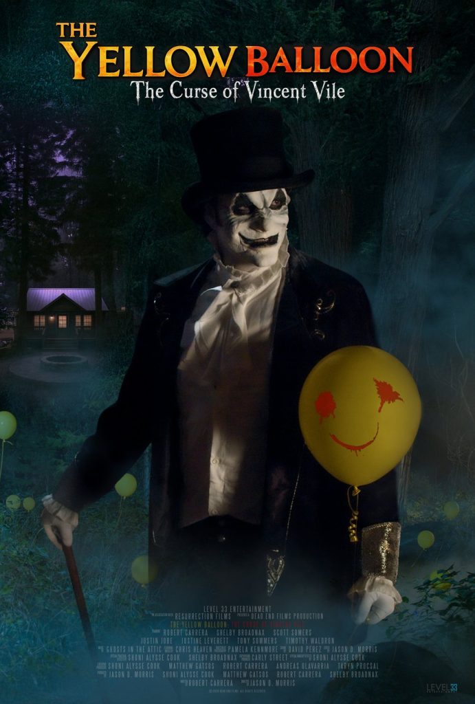 The Yellow Balloon poster: Ringmaster Vincent Vile holding a yellow smiley balloon